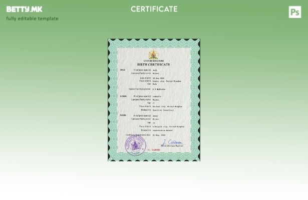 модерен стил Шаблон за PSD извод од матична книга на Обединетото Кралство